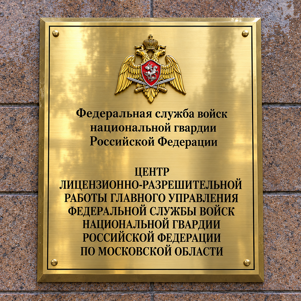 Наше портфолио - Представительская табличка для Центра лицензионно-разрешительной работы Главного управления Федеральной службы войск национальной гвардии Российской Федерации