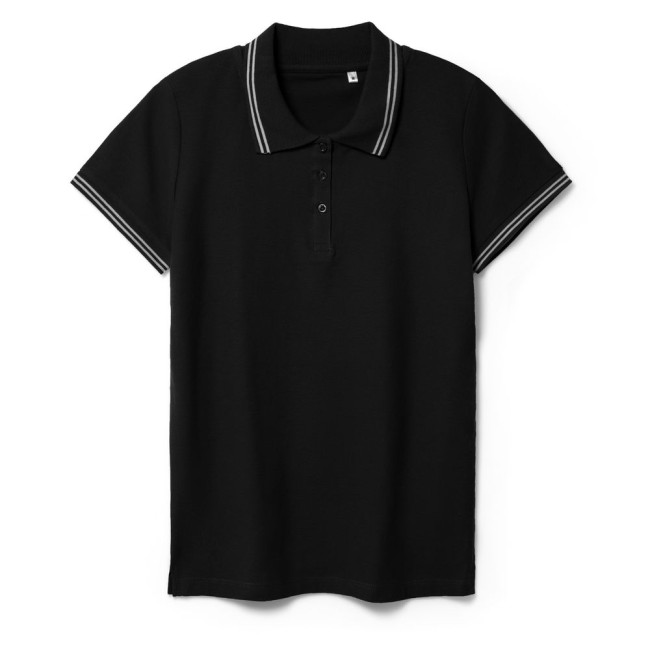 Рубашка поло женская Virma Stripes Lady, черная Рубашка поло женская Virma Stripes Lady, черная